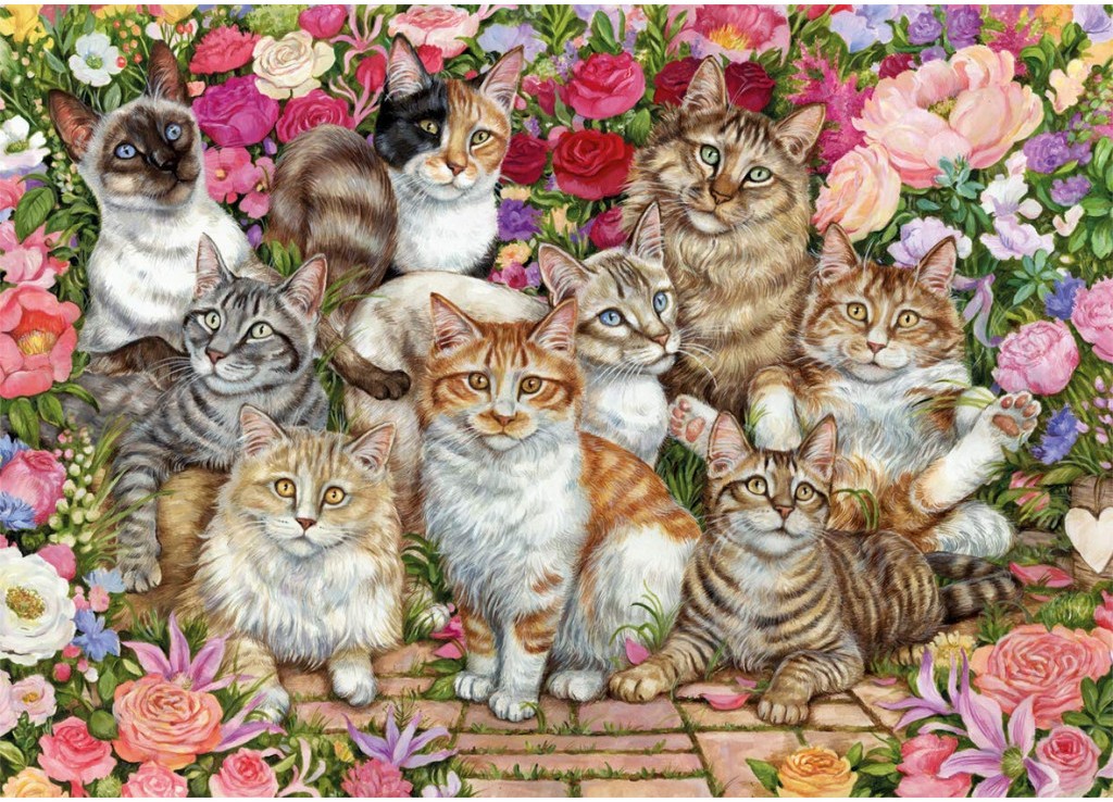 Casse-tête - Debbie Cook - Floral Cats (1000 pièces) - Falcon