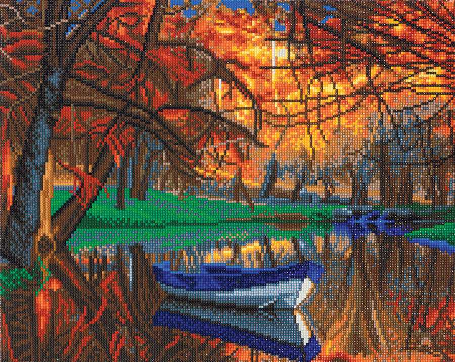 Boîte du bricolage Crystal Art - Autumn Forest Boat Framed Kit (50 x 40)