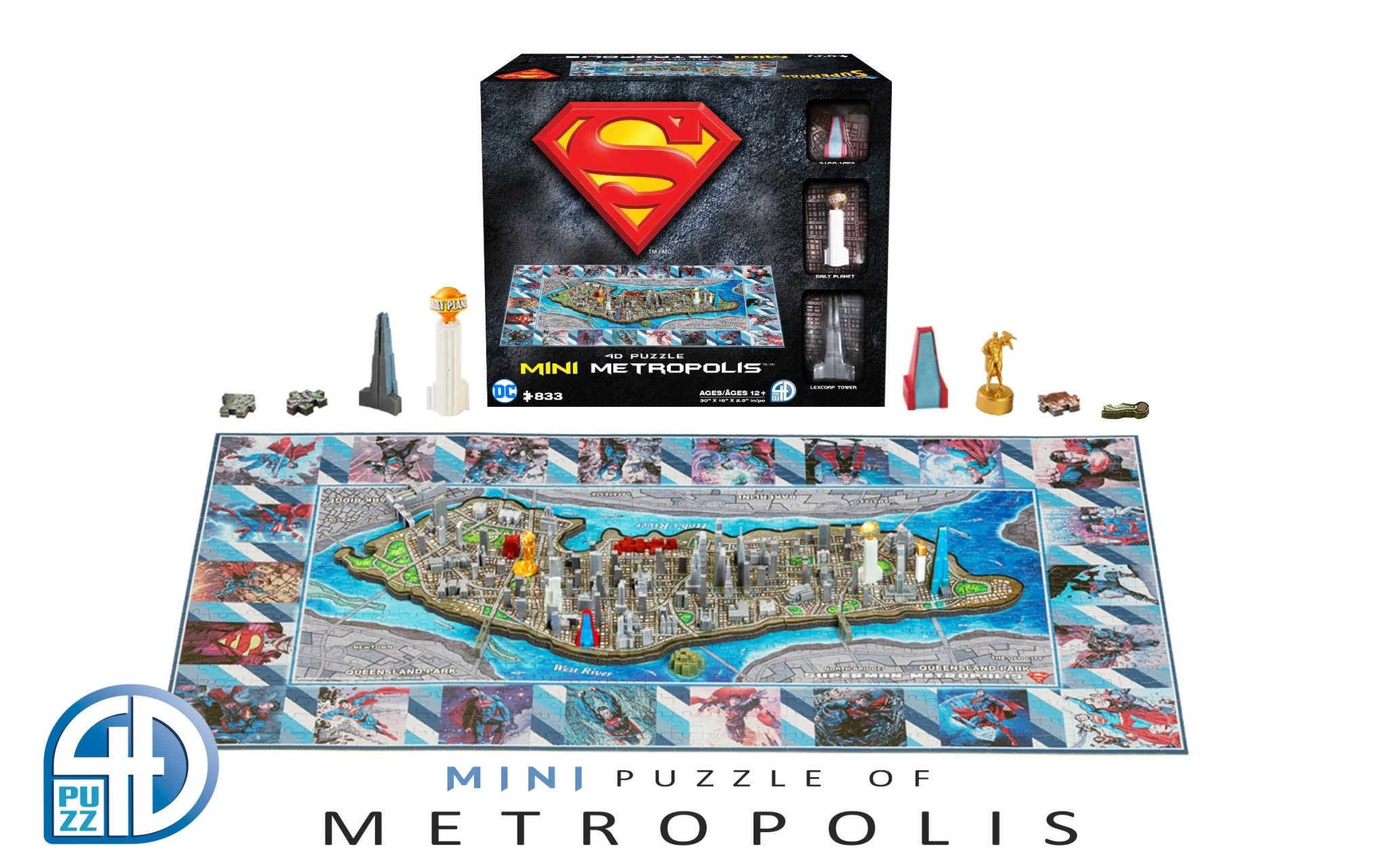 Présentation du casse-tête Mini Superman - Metropolis (833 pièces) 3D - 4D Brands