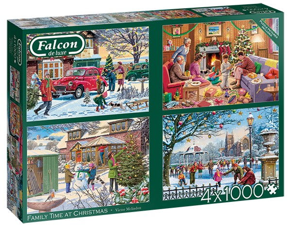 Boîte du casse-tête Family time at Christmas (4 x 1000 pièces) - Falcon