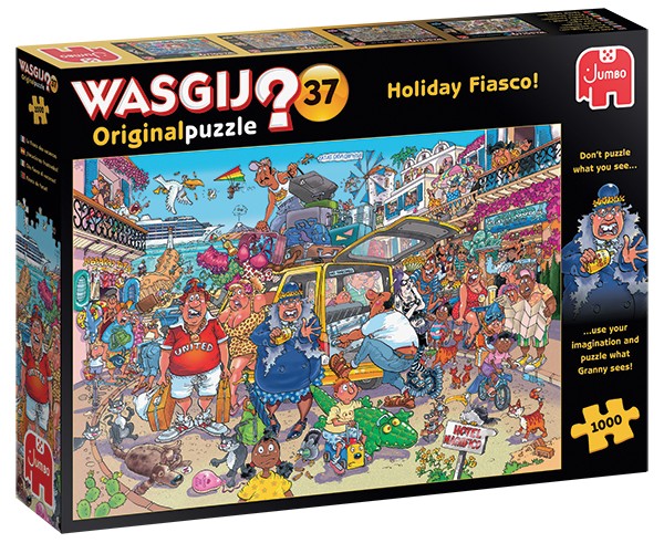 Présentation du casse-tête Wasgij Original 37 - Le fiasco des vacances (1000 pièces) - Jumbo