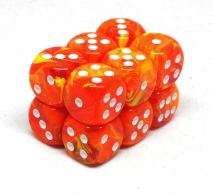 Chessex – Brique de 12 d6 16mm Vortex Solar avec points blancs (Dés)
