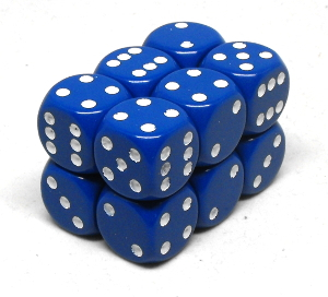 Chessex – Brique de 12 d6 16mm opaques bleu avec points blancs (Dés)