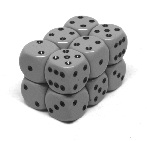 Boîte accessoire Chessex - Brique de 12 d6 16mm opaques gris avec points noirs