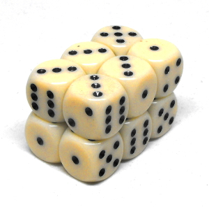 Chessex – Brique de 12 d6 16mm opaques ivoire avec points noirs (Dés)