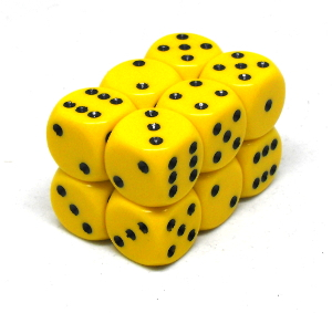 Chessex – Brique de 12 d6 16mm opaques jaune avec points noirs (Dés)