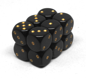 Chessex – Brique de 12 d6 16mm opaques noir avec points dorés (Dés)