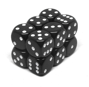 Chessex – Brique de 12 d6 16mm opaques noirs avec points blancs (Dés)