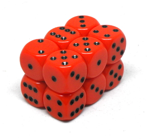 Chessex – Brique de 12 d6 16mm opaques orange avec points noirs (Dés)