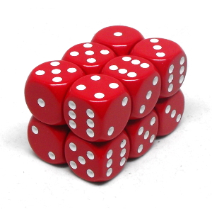 Chessex – Brique de 12 d6 16mm opaques rouge avec points blancs (dés)