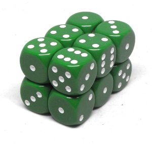 Boîte accessoire Chessex - Brique de 12 d6 16mm opaques vert avec points blancs