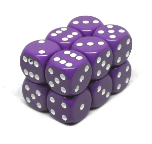 Chessex – Brique de 12 d6 16mm opaques violet avec points blancs (Dés)