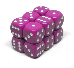 Chessex – Brique de 12 d6 16mm opaques violet pâle avec points blancs (Dés)