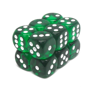 Chessex – Brique de 12 d6 16mm transparents vert avec points blancs (Dés)