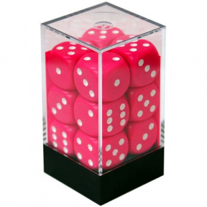 Boîte accessoire Chessex - Brique de 12 d6 16mm opaques rose avec points blancs