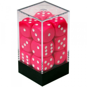 Chessex – Brique de 12 d6 16mm opaques rose avec points blancs (Dés)