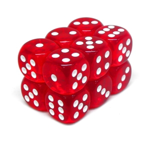 Chessex – Brique de 12 d6 16mm transparents rouge avec points blancs (Dés)
