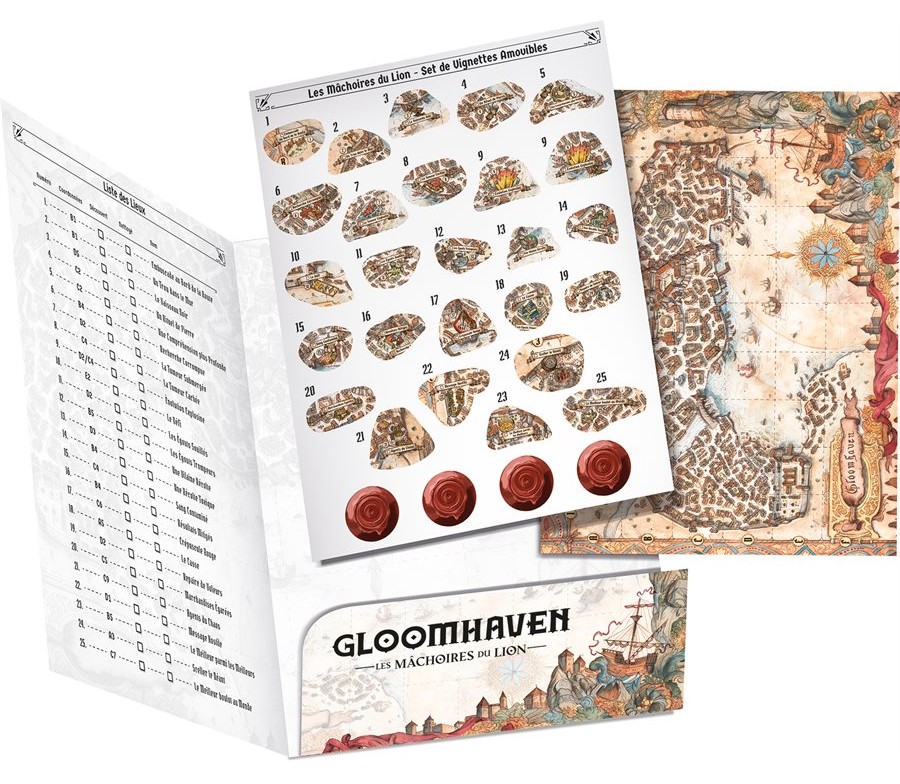 Boîte du jeu Gloomhaven: Les mâchoires du lion - Vignettes amovibles et Carte (VF)