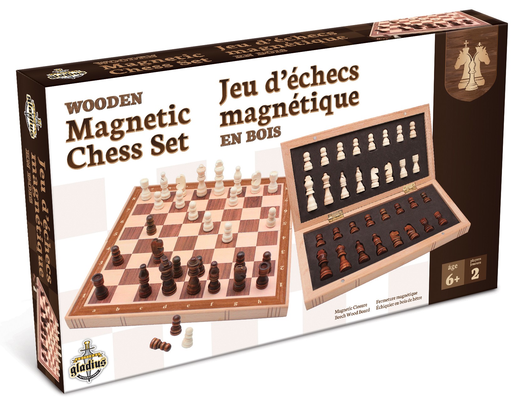 Boîte du jeu Jeu d'échecs magnétique en bois (format voyage)