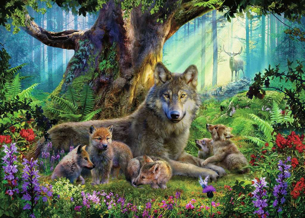 Boîte du casse-tête Famille de loups dans la forêt (1000 pièces) - Ravensburger