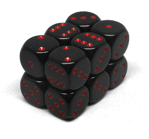 Boîte du jeu Chessex - Brique de 12 d6 16mm opaques noirs avec points rouge (Dés)