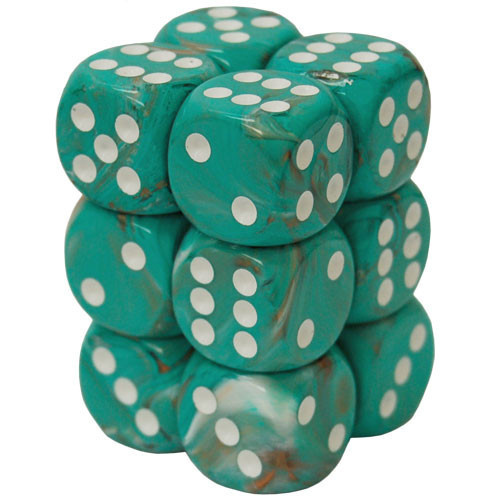 Chessex – Brique de 12 d6 16mm Marbré Oxy-Copper avec points blancs