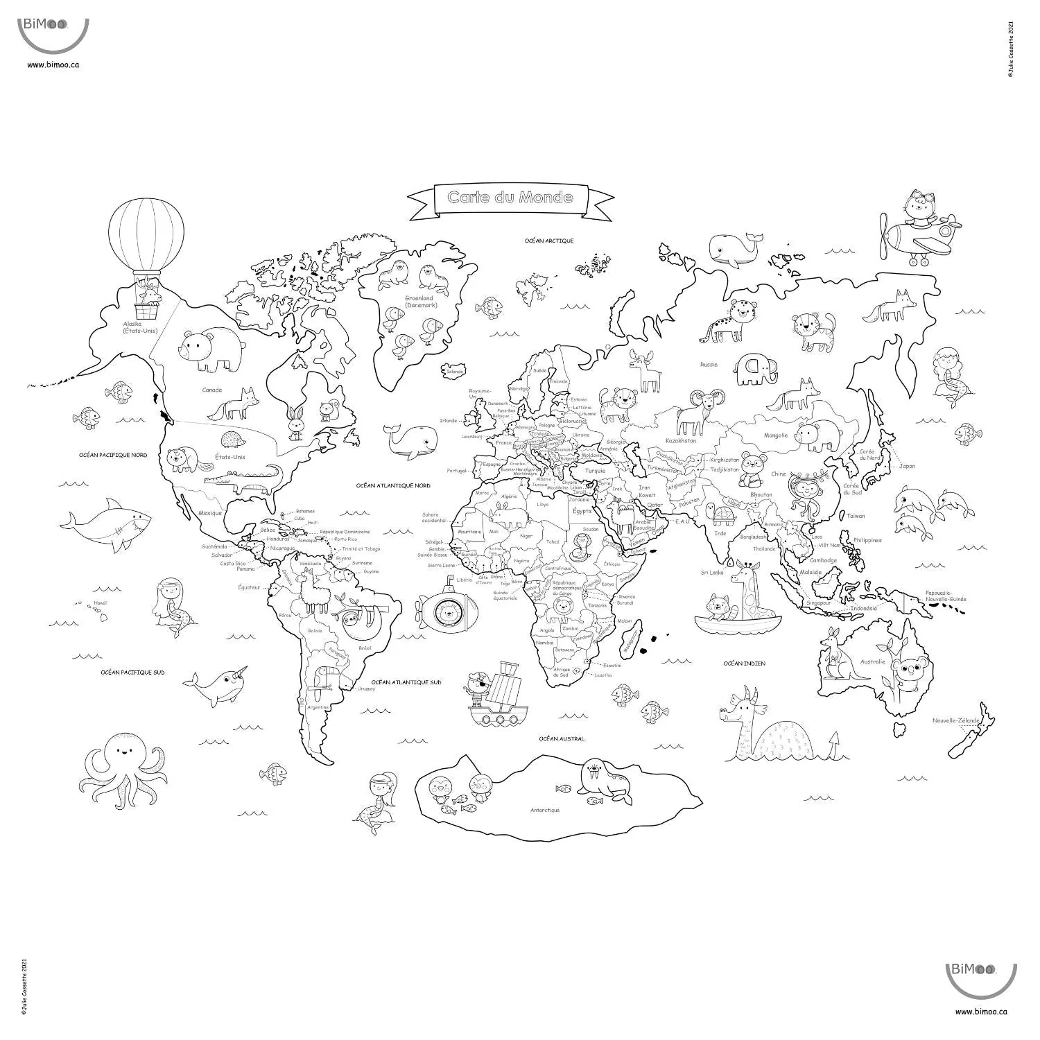Boîte du bricolage BiMoo - Nappe à colorier: Carte du Monde 45 x 45 (VF)