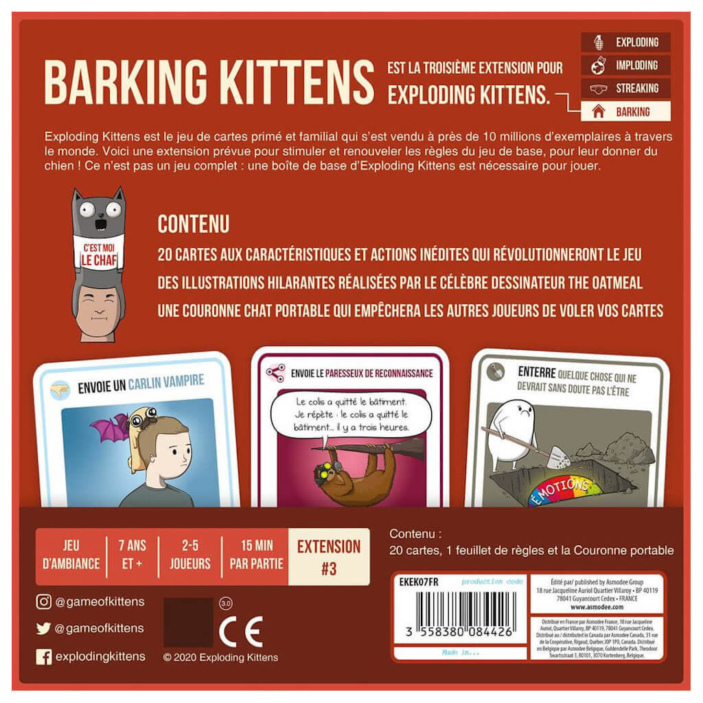 Présentation du jeu Exploding Kittens - Barking Kittens (ext) (VF)