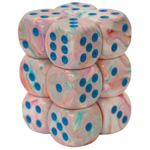 Boîte accessoire Chessex - Brique de 12 d6 16mm Festive Pop Art avec points bleus