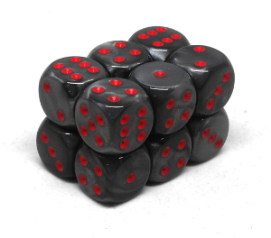 Boîte accessoire Chessex - Brique de 12 d6 16mm Velvet noir avec points rouges