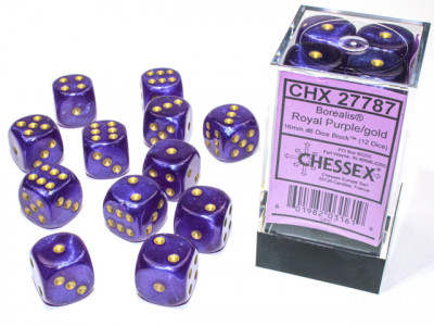 Boîte accessoire Chessex - Brique de 12d6 16mm Borealis Luminary - Violet Royal avec points dorés