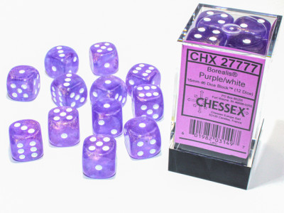Boîte accessoire Chessex - Brique de 12d6 16mm Borealis Luminary - Violet avec points blancs
