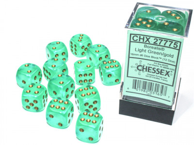 Boîte accessoire Chessex - Brique de 12d6 16mm Borealis Luminary - vert pâle avec points dorés