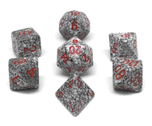 Boîte accessoire Chessex - 7 dés polyédriques picotés ''Granite''
