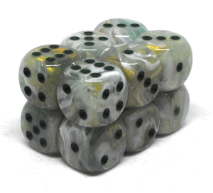 Chessex – Brique de 12 d6 16mm Marbré Vert avec points verts