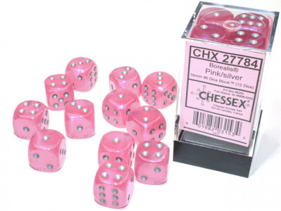 Boîte accessoire Chessex - Brique de 12d6 16mm Borealis Luminary - Rose avec picots argent