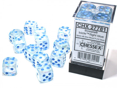 Boîte accessoire Chessex - Brique de 12d6 16mm Borealis Luminary - Icicle /light blue