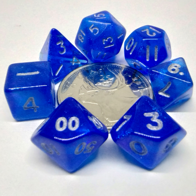 Boîte du jeu MDG - Mini Dés Polyédriques: Stardust Bleu avec chiffres argent