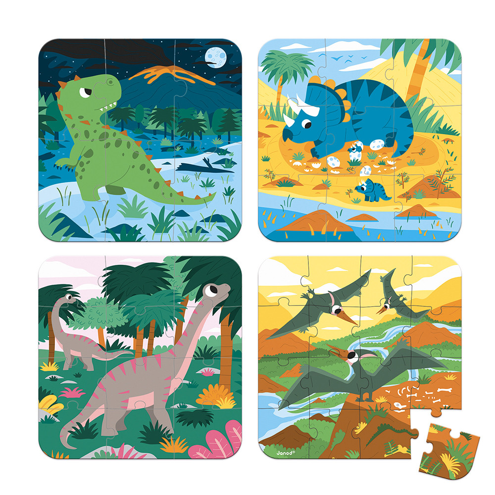 Casse-tête Évolutifs – Dinosaures (6 à 16 pièces) – Janod