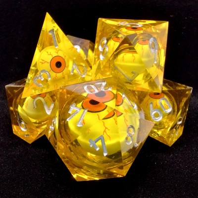 Boîte du jeu Bescon - Miroirs de l'âme - kit de dés "Liquid Core" ambre