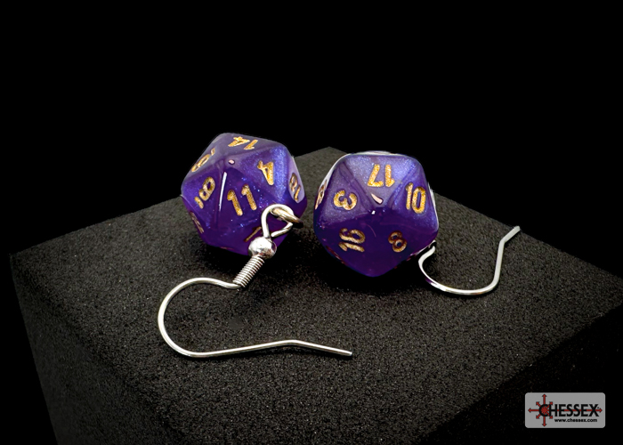 Boîte du jeu Chessex - Boucles d'Oreilles Mini d20 - Borealis Royal Purple