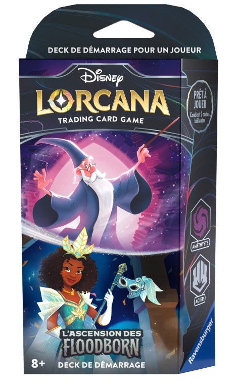 Boîte du jeu Disney Lorcana: L'Ascension des Floodborn - Deck de démarrage (Améthyste & Acier)