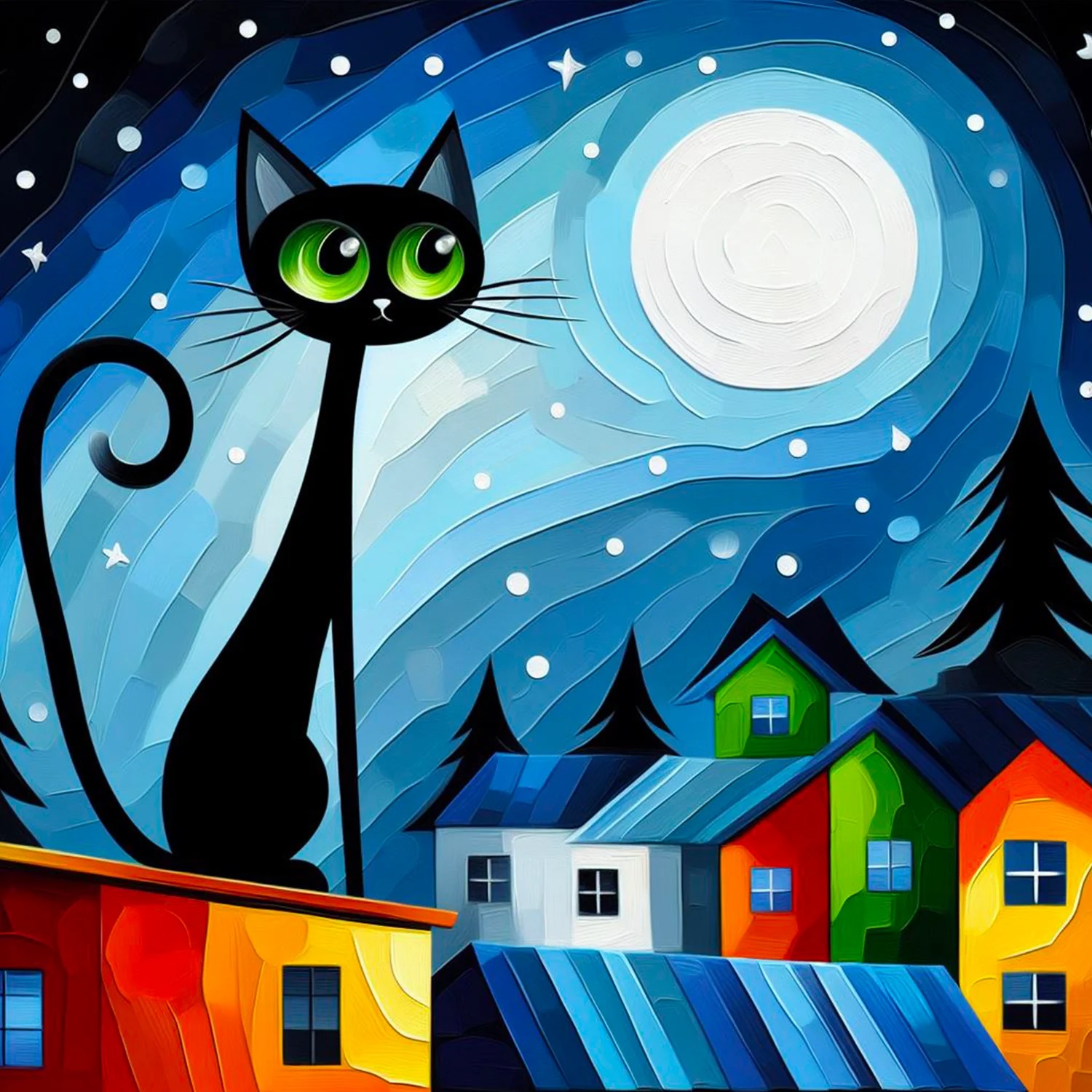 Broderie de Diamants – Black Cat on the Roof (30 x 30)