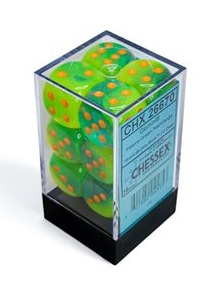 Chessex – Brique de 12 d6: Gemini – Plasma Green-Teal/Orange Luminary