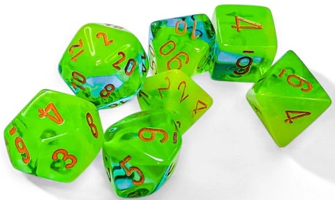Chessex – Gemini 7 Pièces Polyhedral: Plasma Green-Teal/Orange Luminary
