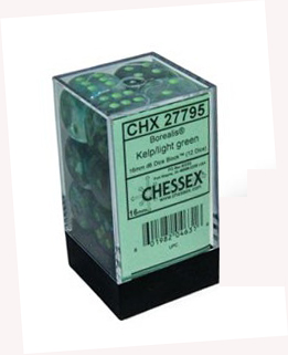 Chessex – Brique de 12 d6 16mm Kelpl/Light Green Luminary