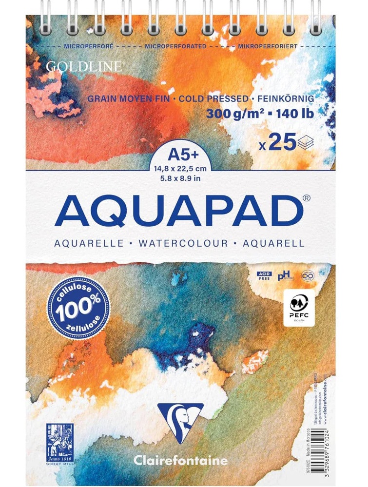 Bloc à dessin à reliure spirale AquaBloc A5+ 25F 300G