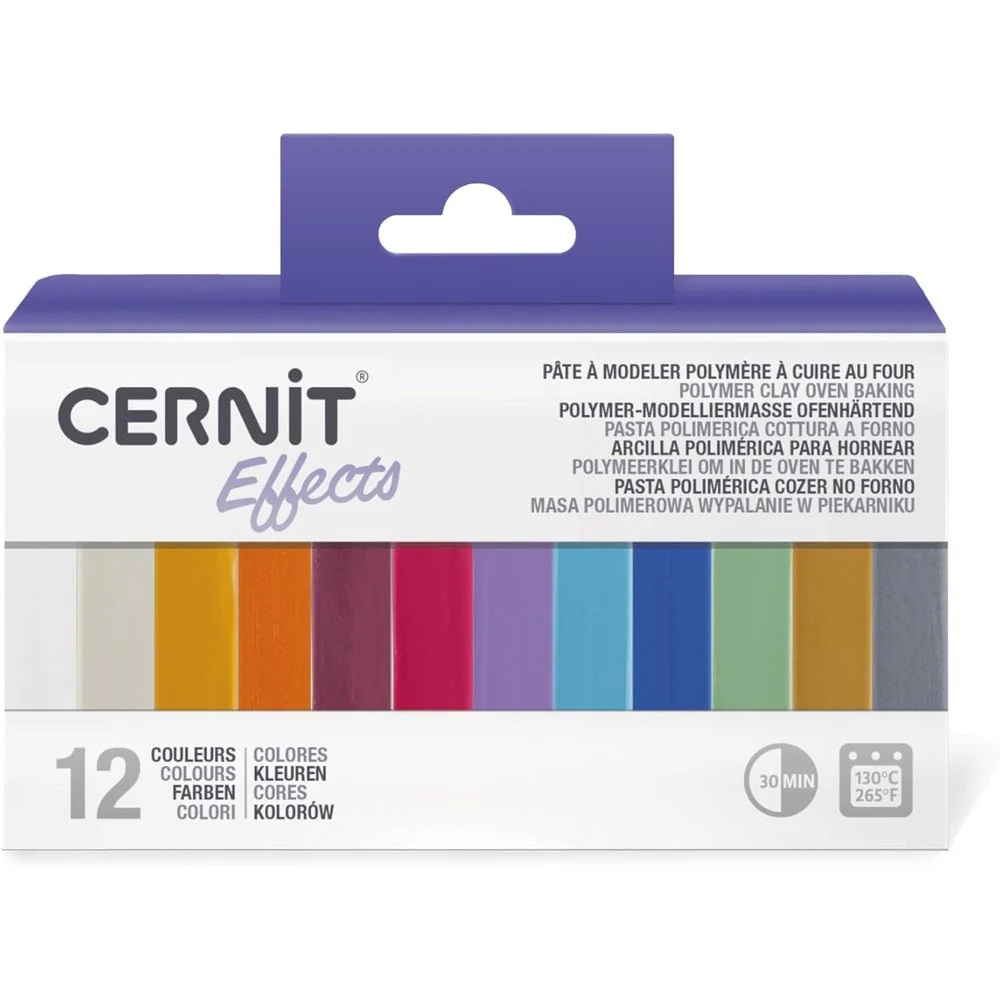 Cernit – Pâte à modeler polymère à cuire – Assortiment de Mini Blocs 12 Couleurs – Effects