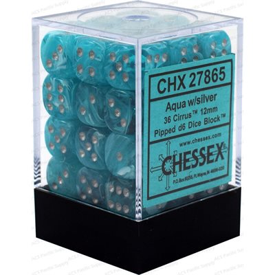 Chessex – Brique de 36 d6 12mm: Cirrus – Aqua/Silver