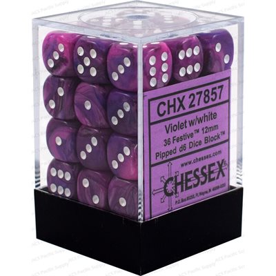 Chessex – Brique de 36 d6 12mm: Festive – Violet/White